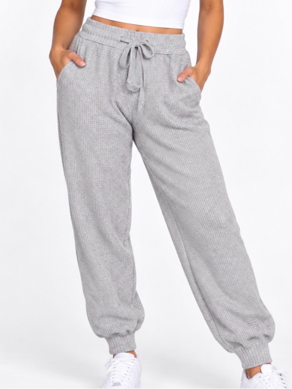 Aerie Women’s Gray Waffle Knit Jogger Pants Drawstring Lounge Sweatpants SZ LG